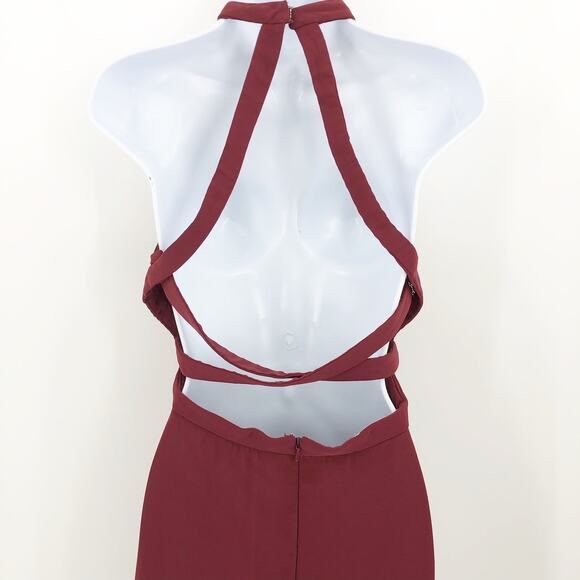 Dessy Collection Womens Halter Gown 2 Red Cabernet Maxi Dress Open Back NWOT - Picture 7 of 13